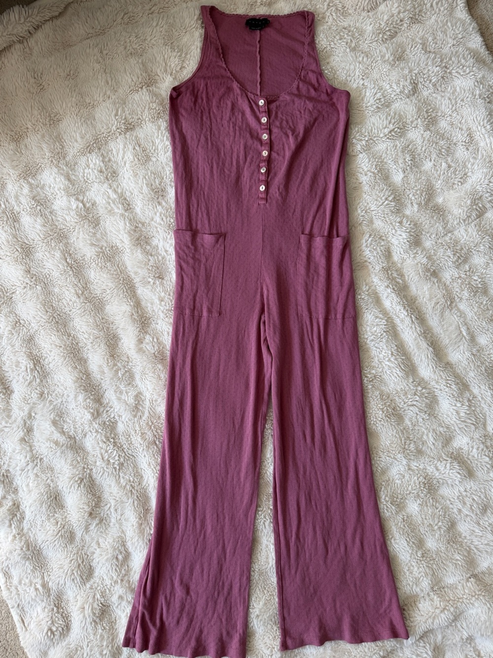 Hatch Dusty Rose Button-Front Wide-Leg Jumpsuit